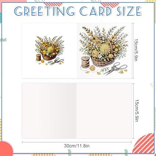 6pcs 5D DIY Diamond Painting Kit Greeting Card, Yellow Flower Diamond Handmade Greeting Card with Envelope, Holiday Gift Congratulations - Image 2