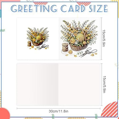 6pcs 5D DIY Diamond Painting Kit Greeting Card, Yellow Flower Diamond Handmade Greeting Card with Envelope, Holiday Gift Congratulations - Image 2