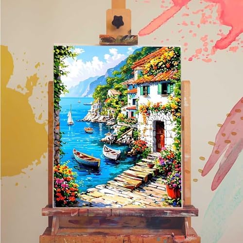 Paint by Numbers Kit for Adults Beginner, Flower Paint by Numbers Boat, DIY Easy Acrylic Watercolor Oil Painting Kit with Brushes, Arts and Crafts for Adult for Home Wall Decor, Gifts 16x20 in W-19 - Image 3