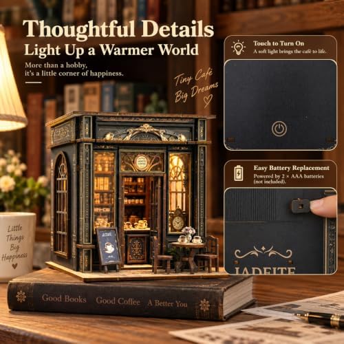 Book Nook Kit Coffee Shop with LED Light, DIY Miniature House Kit - Image 3