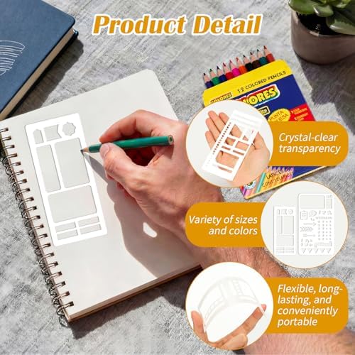 24-Piece Journal Stencils, Planner Stencils Templates with Colored Pencils - Image 3