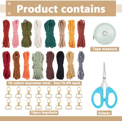 BEUNITONE 16 PCS Keychain Making Kit for Adults, Colorful Macrame Supplies Craft Kit for Beginners with Instruction, Scissors and Tape Measure, Keychain Making Kit for DIY Key Chain Phone Bag - Image 2