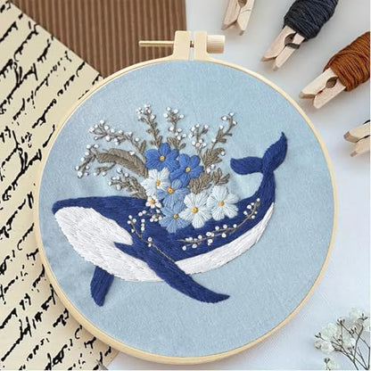 Huacan Embroidery Kit for Beginners Adults Includes Stamped Bee and Dolphin Pattern, Hoop, Color Threads,Tools,Easy to Follow Instruction - Image 5