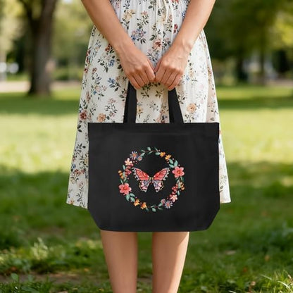 ERKOON Embroidery Canvas Tote Bag for Beginners, Floral Arts Crafts Cross Stitch Kits for Adults Including Stamped Embroidery Bag with Hoops, Needle, Instruction and Color Threads (Butterfly) - Image 7