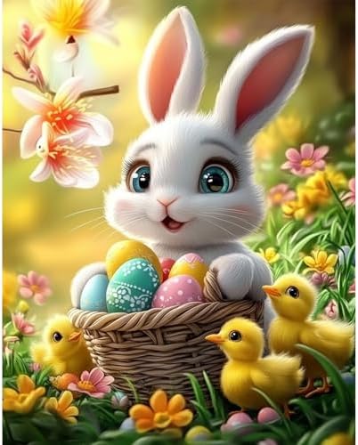 Happy Easter Paint by Numbers Kits for Adults, Paint by Number Beginner, Easter Bunny with Eggs, Canvas Painting by Numbers for Adults, Easy DIY Oil Painting Kits for Gifts Home Decor 16x20 Inch by NEWENMO