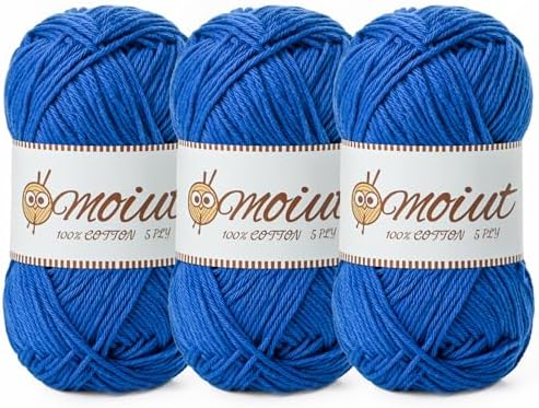 3 Pack Cotton Yarn for Crocheting, Baby Yarn for Crocheting Soft, 393yds / 5.29oz Fluffy Amigurumi Crochet Yarn, 5 Ply 100% Milk Cotton Yarn for Puzzle、Socks、Clothes(3 Blue) by OMoiut