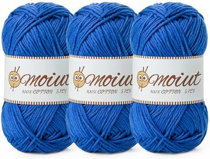 3 Pack Cotton Yarn for Crocheting, Baby Yarn for Crocheting Soft, 393yds / 5.29oz Fluffy Amigurumi Crochet Yarn, 5 Ply 100% Milk Cotton Yarn for Puzzle、Socks、Clothes(3 Blue) by OMoiut