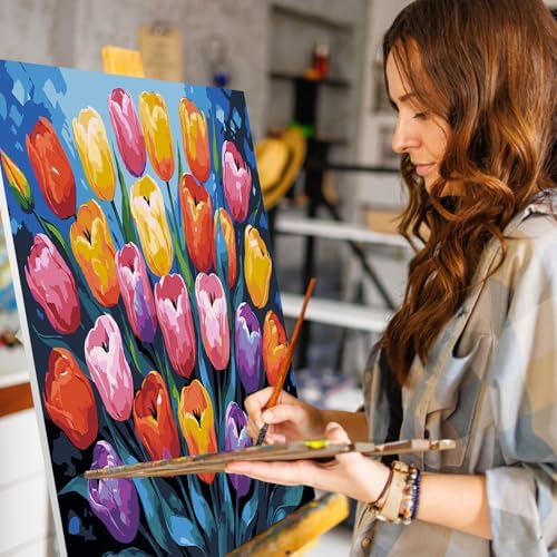 GEEHEIY Paint by Numbers Kit for Adults, Colorful Tulip Number Painting, 16 x 20 Inch - Image 5