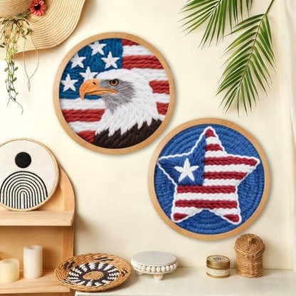 BEUNITONE 2Pcs Punch Needle Kit for Beginners, American Flag Starter Embroidery Kits with Frame & Instructions, Needle Felting Kit Poke Art for Adults DIY Craft for Coasters, Bags, Clothes Decor - Image 4