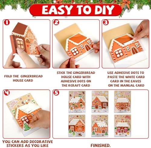 ojustbeok 24 Sets Christmas Gingerbread Craft Kit for 3D Gingerbread House Card Making Your Own Festive Winter Greeting Cards Xmas DIY Card Crafts for Holiday Home Art Crafts Supplies - Image 4