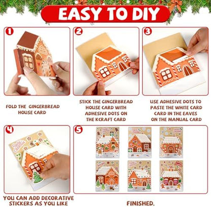 ojustbeok 24 Sets Christmas Gingerbread Craft Kit for 3D Gingerbread House Card Making Your Own Festive Winter Greeting Cards Xmas DIY Card Crafts for Holiday Home Art Crafts Supplies - Image 4