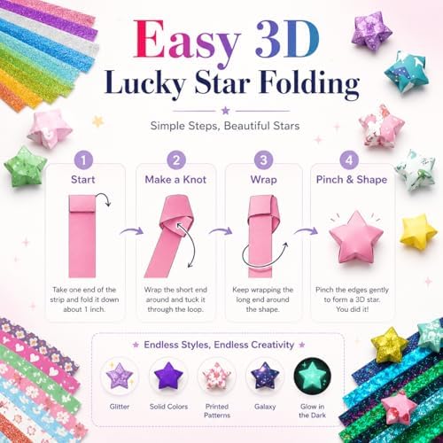840 Sheets Luminous Origami Stars Papers with 4 Different Designs, Origami Star Paper Strips Lucky Star for DIY Arts Crafting, Handicraft (Multicolor) - Image 4