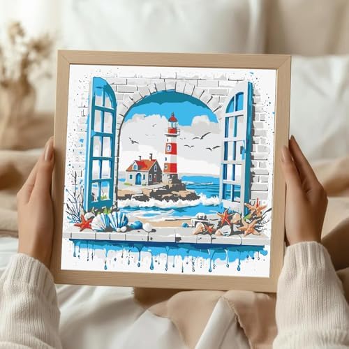 ICYANART Paint by Numbers for Adults Framed, Beach Number Painting 8x8In - Image 6