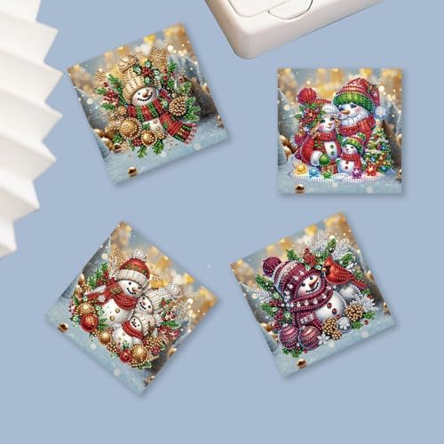 DIY Diamond Greeting Cards Set Christmas, 5D DIY Diamond Art Painting Greeting Card, DIY Christmas Card Making Kits for Family Friends Handmade Gift-#37-Snowman - Image 5
