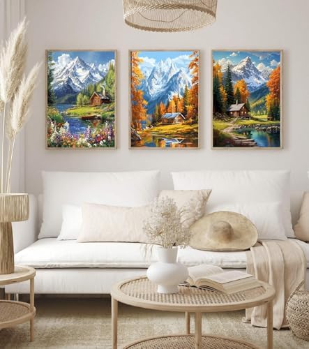 VIGEGU 3 Pack Mountain Paint by Numbers Kit for Adults Beginner with Framed - Image 2