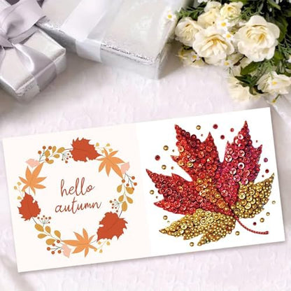 6Pcs Thanksgiving Greeting Card DIY Diamond Art Painting Greeting Cards Special Shaped Diamond Autumn Blessing Folding Card Kit Arts Crafts for Birthday Festival-Maple Leaf - Image 2