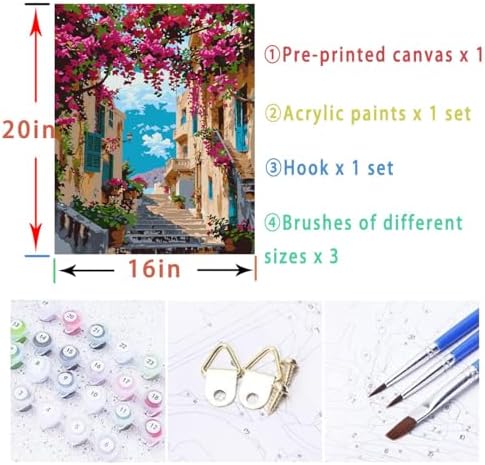 Lovepefe Landscape Paint By Numbers Kit for Adults Beginner Flowers Paint By Numbers Adult Seaside Town Color by Numbers DIY Canvas Oil Painting Adults Kits for Gift Home Wall Decor 16x20 Inch - Image 5
