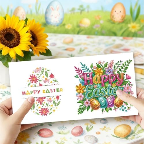 6Pcs Easter Greeting Card DIY Diamond Art Painting Greeting Cards Special Shaped Diamond Blessing Folding Card Kit Arts Crafts for Holiday Festival-Easter Font - Image 6