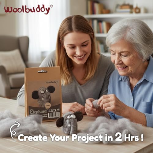 Woolbuddy Needle Felting Starter Kit (Elephant) for Adult with Tool & Guide - Image 3