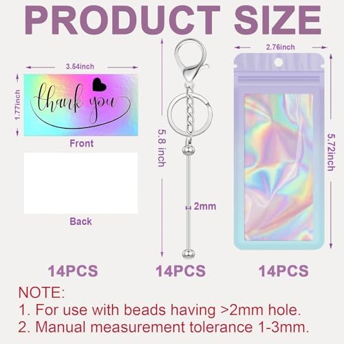 42/84/126 Pcs Beadable Keychain Bars Bulk Blank DIY Beaded Keychain Making Supplies with Bag Thank You Card - Image 2