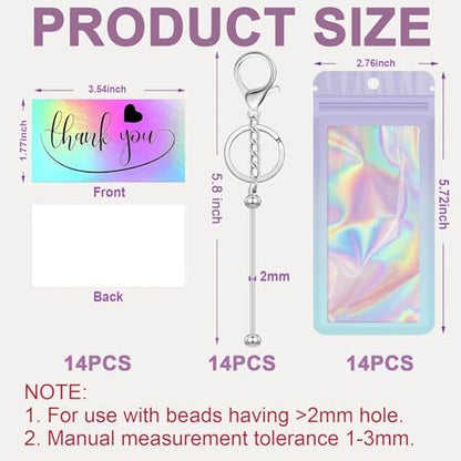 42/84/126 Pcs Beadable Keychain Bars Bulk Blank DIY Beaded Keychain Making Supplies with Bag Thank You Card - Image 2