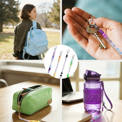 Tuhangcc 776 Pcs DIY Back to School Keychain Making Kit: Heart-Shaped Beads Adjustable Letter Alphabet Beads Strings, Gradient Brilliant Beads, 16 Charm Cards for Welcome First Day of School Gift - Image 4