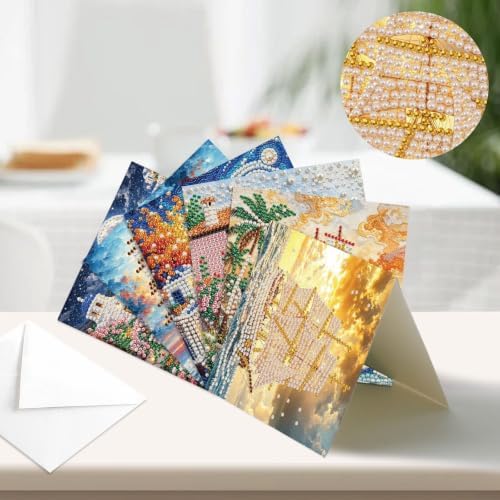Artiphile DIY Pearl Art Painting Greeting Card Set Crafts Decor 6-Piece Foldable Cards Kit with Envelopes and Tools for Holiday Wishes Adult Crafting Project-Sailboat - Image 2