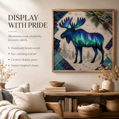 Northern Lights Animal Embroidery Kit DIY Fabric Patchwork Craft Set (ELK) - Image 3