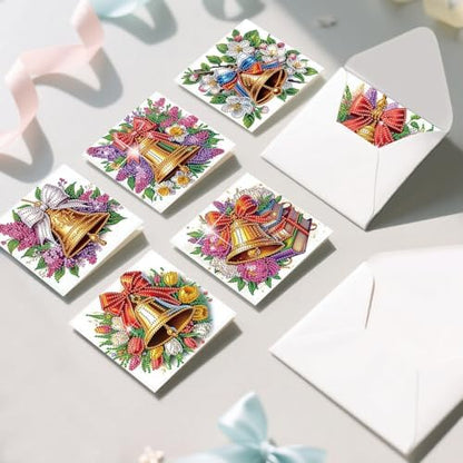 jinglinhh 6pcs Christmas Bell Lavender Tulip Flower Diamond Art Painting Greeting Cards with Envelopes, DIY Card Making Kits for Adults, Diamond Art Postcards Christmas Cards Craft Gifts - Image 5