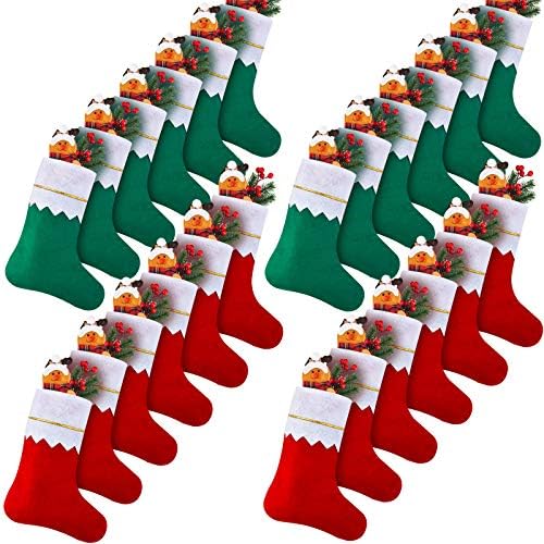 Skylety 24 Pcs Red and Green Christmas Felt Stockings Bulk 3.94 x 7 Inches Christmas Tree Hanging Ornaments for Family Fireplace Xmas Holiday Party Decorations DIY Craft Large Xmas Stocking Bags by Skylety