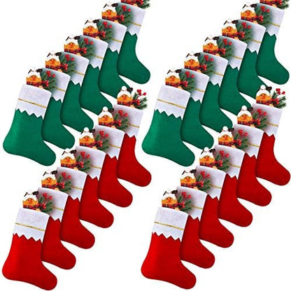 Skylety 24 Pcs Red and Green Christmas Felt Stockings Bulk 3.94 x 7 Inches Christmas Tree Hanging Ornaments for Family Fireplace Xmas Holiday Party Decorations DIY Craft Large Xmas Stocking Bags by Skylety