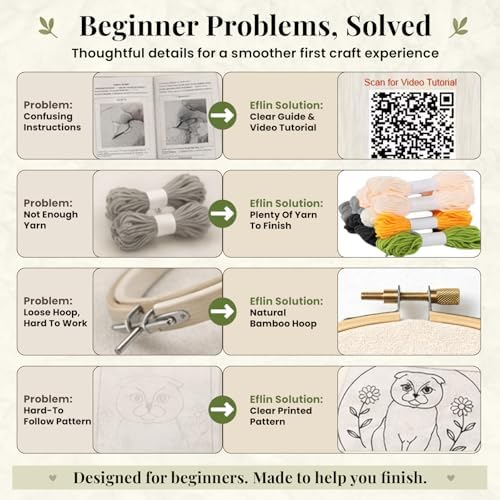 Eflin Punch Needle Kits Adults Beginner, Cute Scottish Fold Cat Punch Needle Kit for Beginners with Daisy Pattern, Natural Bamboo Hoop, Yarns, Tools, Tutorial Video, Rare Gift for Craft Kits, Decors - Image 5