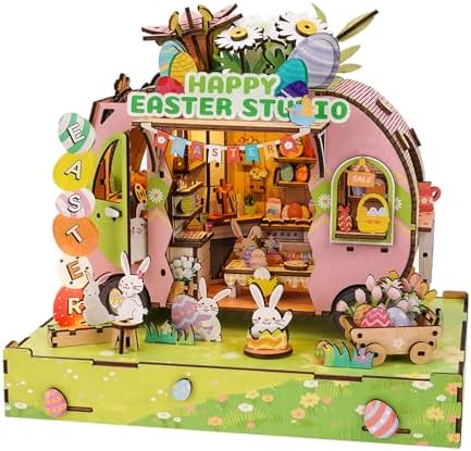 DIY Miniature House Kit (Easter Egg Truck) Tiny Dollhouse Kits for Adults to Build, Mini Model Kits with LED, Wooden Adults Crafts Puzzles, Birthday Gifts for Family Friends by Cutywood