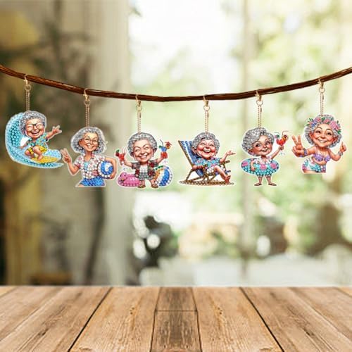 HuamuTech 5 Pcs/6 Pcs/8 Pcs Full Drill Keyring Special Shape Double Sided Diamond Art Keychain for Beginners Birthday Craftin - Image 4