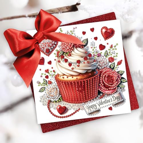 DIY Diamond Greeting Cards Set, 5D DIY Diamond Art Painting Festival Style Greeting Card, DIY Christmas Card Making Kits for Family Friends Handmade Gift-#15-6PC Cupcakes - Image 2