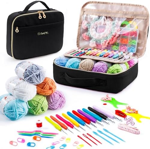 MYBAGZING Crochet Kit for Beginners,Yarn Starter Kit w/Hooks & Storage Bag by MYBAGZING
