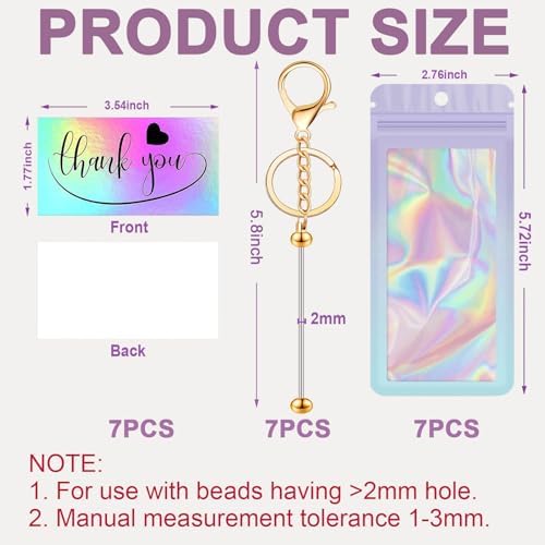 42/84/126 Pcs Beadable Keychain Bars Bulk Blank DIY Beaded Keychain Making Supplies with Bag Thank You Card - Image 2