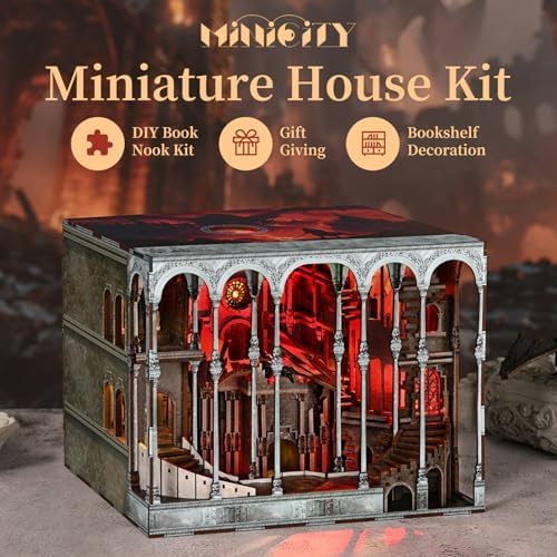 MiniCity Book Nook Kit, DIY Miniature House Kit for Adults, Teens and Beginners, Dollhouse Booknook Library Tiny House Bookshelf Decor 3D Wooden Puzzle, Gifts for Family, Friends (Ember Castle) - Image 5