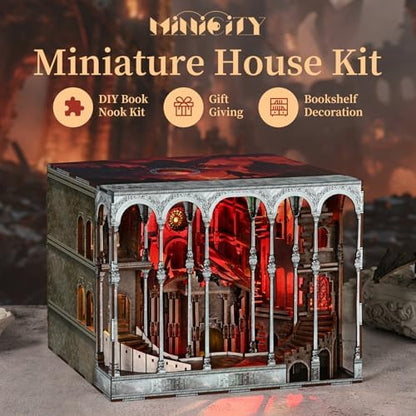 MiniCity Book Nook Kit, DIY Miniature House Kit for Adults, Teens and Beginners, Dollhouse Booknook Library Tiny House Bookshelf Decor 3D Wooden Puzzle, Gifts for Family, Friends (Ember Castle) - Image 5