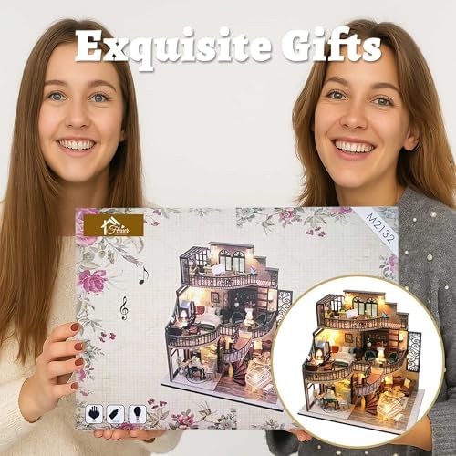 Flever DIY Miniature House Kit, Tiny Home Kit with LED Light, Mini House Build Craft Kits for Adults and Teens, Home Decor Creative Gift for Family/Friends (Dream Building Pavilion) - Image 6