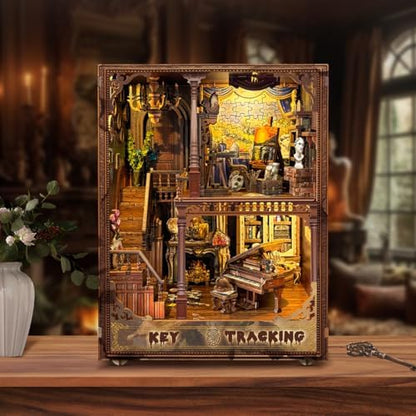 Book Nook Kit-DIY Dollhouse Kit Wooden Miniature Studio with Dust Cover Bookshelf Decor 3D Puzzle Book Nooks for Adults to Build Gift-Key Tracking (SQ-31) - Image 2