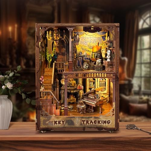 Book Nook Kit-DIY Dollhouse Kit 1:24 Scale Wooden Miniature Studio with Dust Cover Bookshelf Decor 3D Puzzle Book Nooks for Adults to Build Gift-Key Tracking (SQ-31) - Image 6