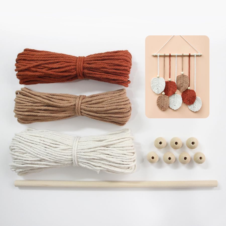 BUFANTL DIY Macrame Leaf Wall Hanging Kit for Beginners, Boho Woven Tapestry Craft Kit with Macrame Cord, Wooden Beads & Printed Instructions, Home Decor Macrame Kit for Adults by Unknown