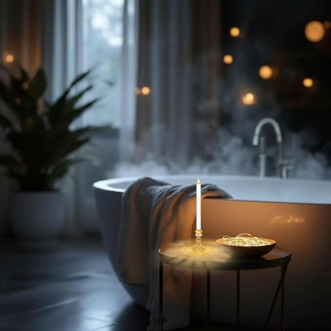 Flameless LED Taper Candles Wish Illuminated Holder - Glass Candle Holder, Remote Timer 2AA Battery Operated 500+ Hours for Thanksgiving/Xmas Decor, Wedding Centerpiece (White, 2 Pack)