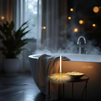 Flameless LED Taper Candles Wish Illuminated Holder - Glass Candle Holder, Remote Timer 2AA Battery Operated 500+ Hours for Thanksgiving/Xmas Decor, Wedding Centerpiece (White, 2 Pack)