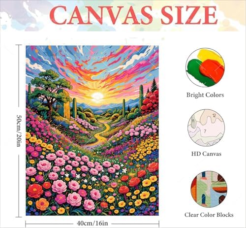 Sceorixa Flower Paint by Numbers Kit for Adults - DIY Ink Style Floral Painting On Canvas 16X20 Inches, Acrylic Paint Set, Suitable for Beginners, Art for Home Decoration Or Gifts, Unframed - Image 2