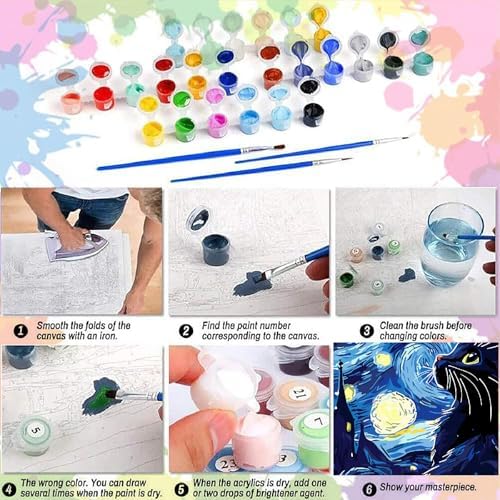 AALBLAC Black Cat Paint by Numbers Kit for Adults Beginners, Cat Adult Paint by Number Kits on Canvas, DIY Acrylic Starry Night Oil Painting for Home Wall Decor 16x20 Inch - Image 7