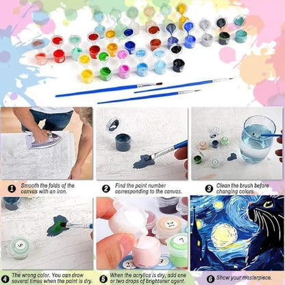 AALBLAC Black Cat Paint by Numbers Kit for Adults Beginners, Cat Adult Paint by Number Kits on Canvas, DIY Acrylic Starry Night Oil Painting for Home Wall Decor 16x20 Inch - Image 7
