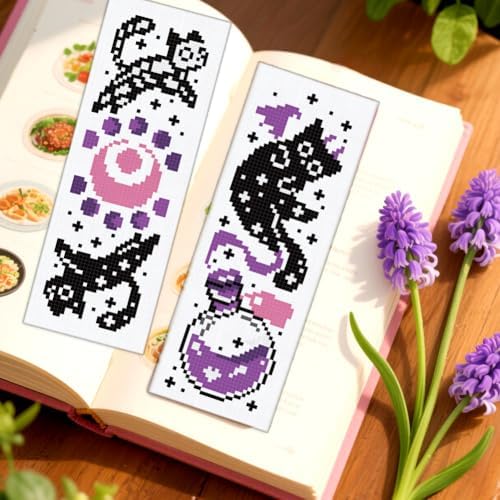 ORIGACH 6 Set Skull Cat Cross Stitch Bookmark Kit for Beginner - Image 5