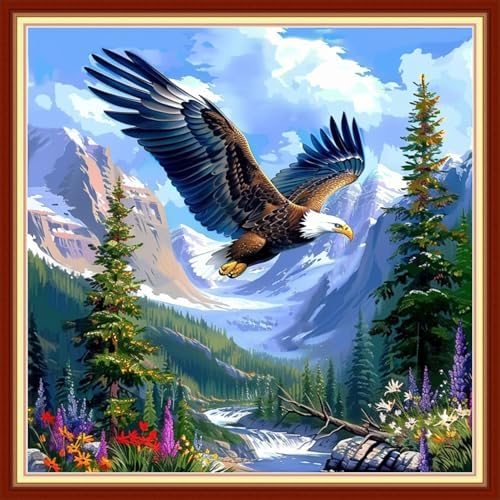 Joyhoor Cross Stitch Kits for Beginners Stamped Cross-Stitch Supplies Needlework preprint Embroidery Kits for Adults DIY Needlepoint Kits Embroidery Patterns 11CT-Eagle Mountain and River 18x18 inchs by JoyhoorCrossStitchKits